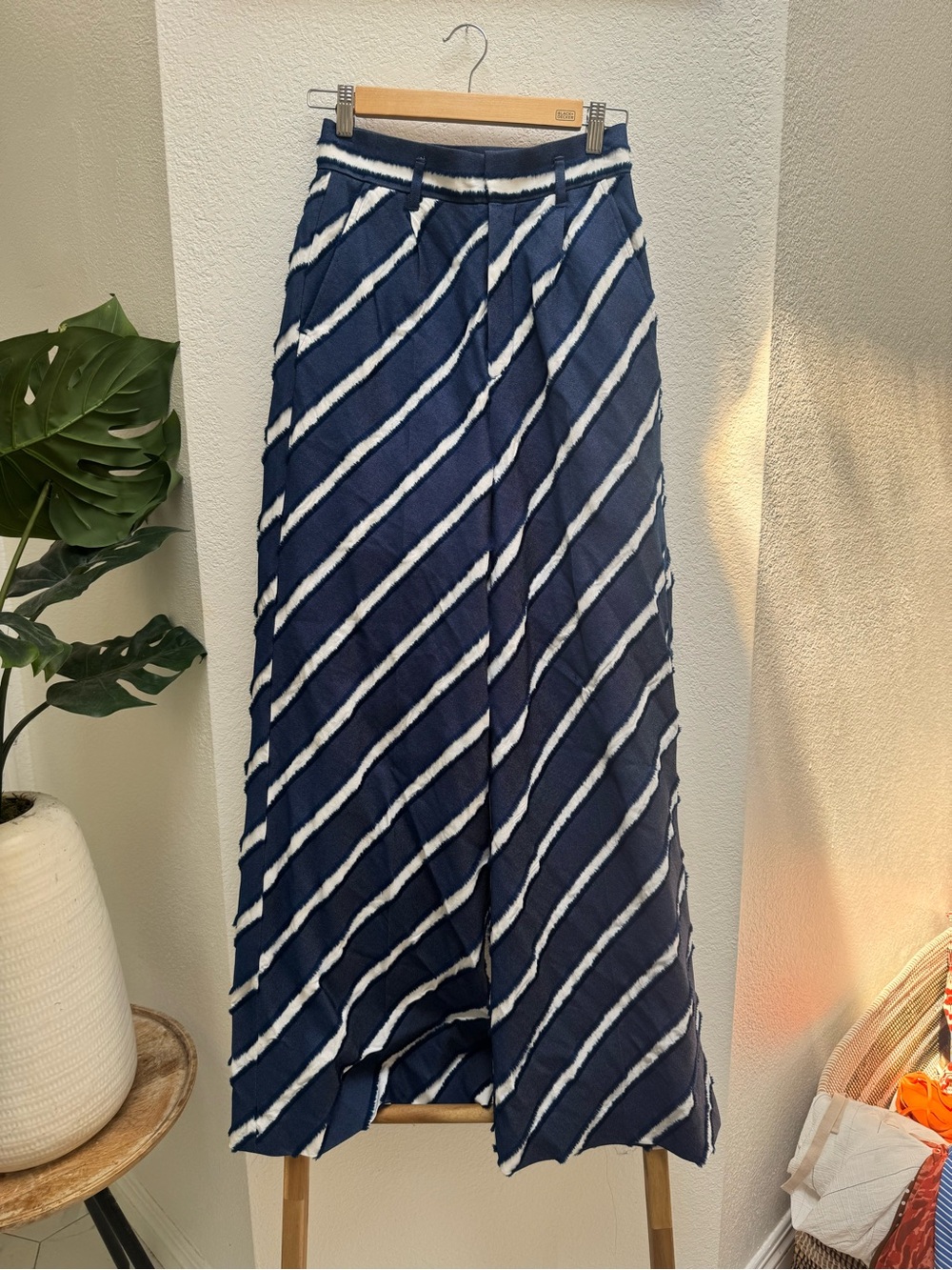 Striped Navy and White Wide Leg Pants